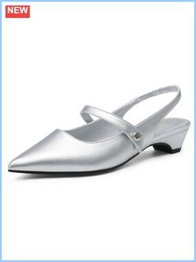 Slingback Heels Closed Pointed Toe Low Block Heel Dress Pumps